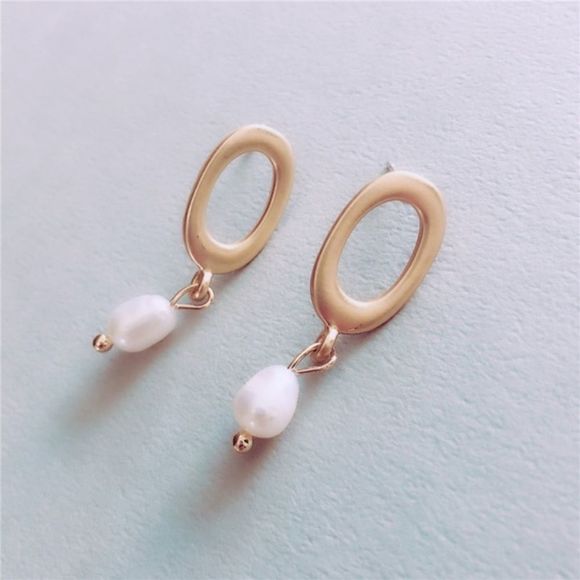 Pretty Gold White Pearl Drop Earrings - Picture 3 of 6
